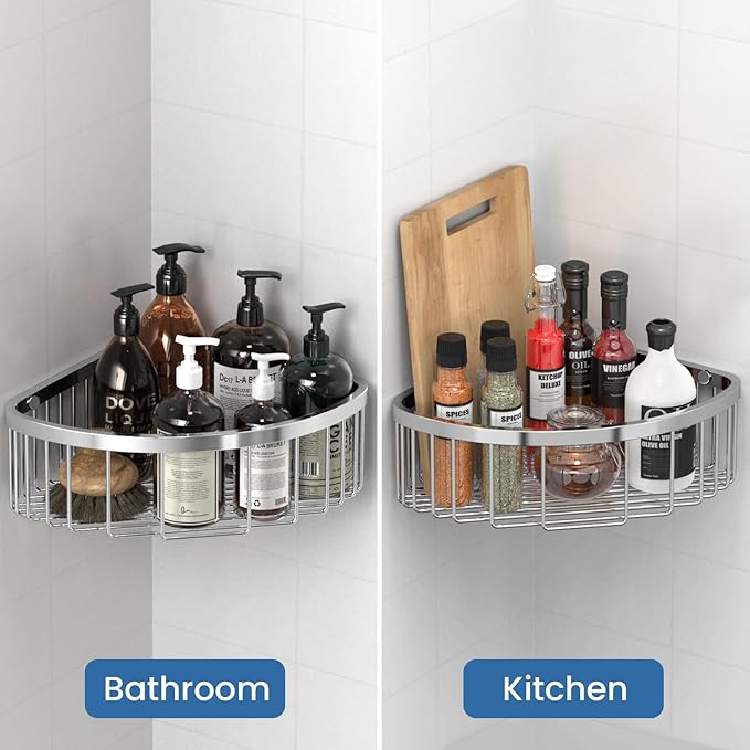 Shower Basket Stainless Shower Corner Shelf, 304 Caddy Stainless Steel Rustproof, Organizer Wall Mounted Basket(Includes Screws)