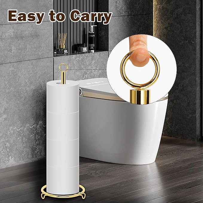 Bath Toilet Paper Holder, Metal Toilet Tissue Roll Organizer Storage, Tissue Paper Holder Stand for Bathroom/Kitchen Countertop, 21" H (Gold)