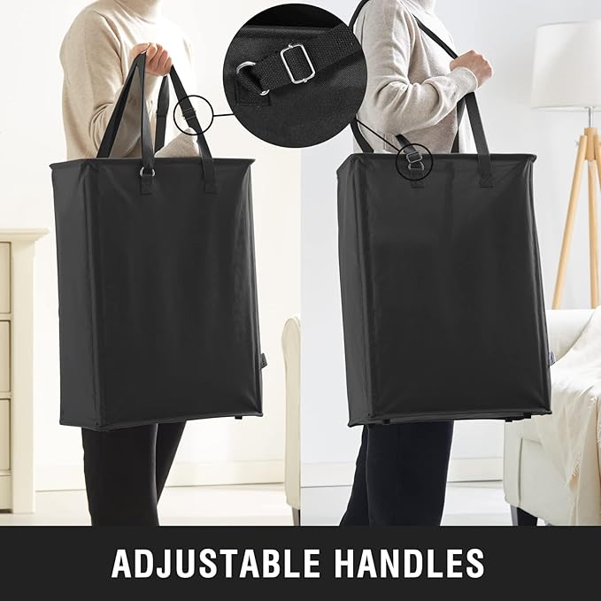 Slim Laundry Hamper with Adjustable Long Handles, 45L Small Laundry Baskets with Mesh Top, Narrow Dirty Clothes Hamper for Bedroom, Closet, and Bathroom - Black, 2 Packs