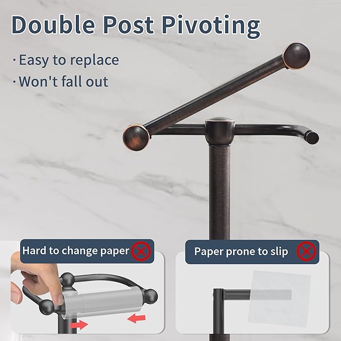RARXTR Toilet Paper Holder Stand, Post Pivoting Design Free Standing Toilet Paper Holder with Storage for 4 Rolls, 304 Stainless Steel Tissue Holder with Reserve, Heavy-Duty Base (Oil Rubbed Bronze)