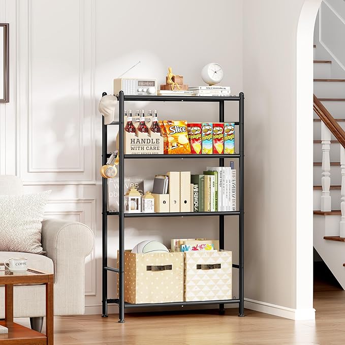 APEXCHASER Metal Shelving, 4-Tier Storage Shelves Large Capacity Steel Wire with Hooks, Adjustable Leveling Feet, Space-Saving Shelf Organizer for Pantry, Laundry, Kitchen (33''Lx12.6''Wx57''H)