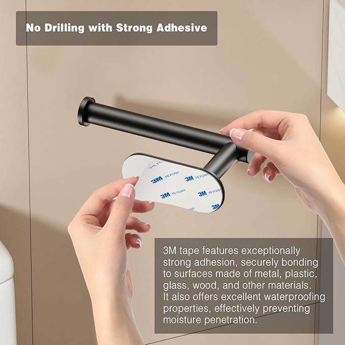 Voldra Toilet Paper Holder, Self Adhesive Toilet Paper Holder Wall Mount, SUS 304 Stainless Steel Toilet Tissue Roll Holder No Drilling for Bathroom Porta Papel de Baño (Matte Black, Classic)