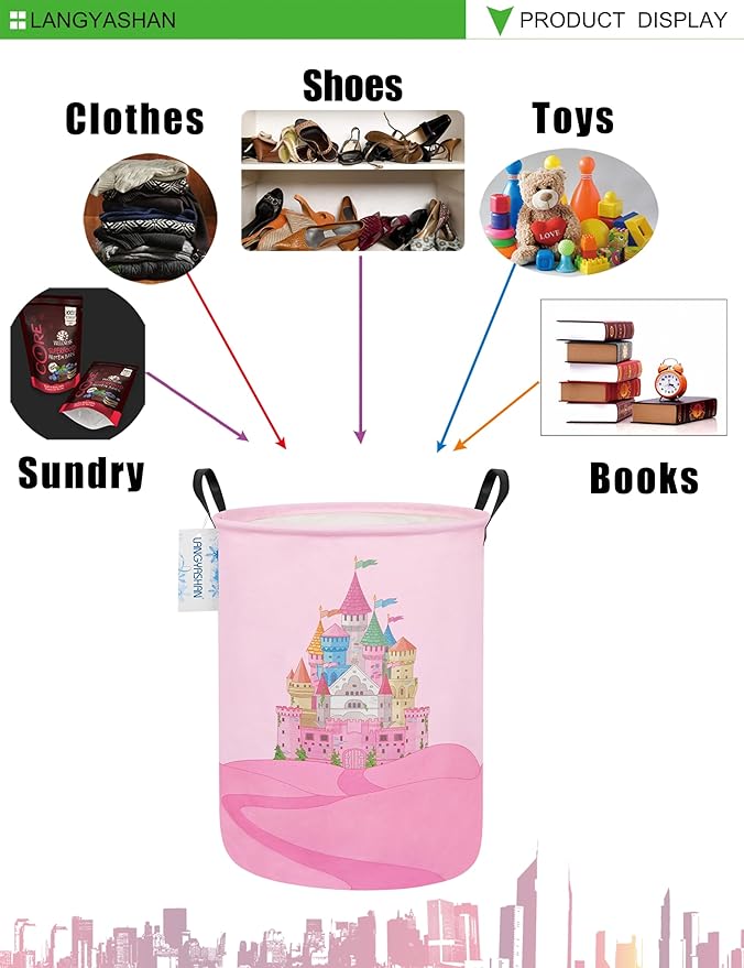 Storage Bin, Canvas Fabric Collapsible Organizer Basket for Laundry Hamper,Toy Bins,Gift Baskets, Bedroom, Clothes,Baby Nursery (Round Castle)