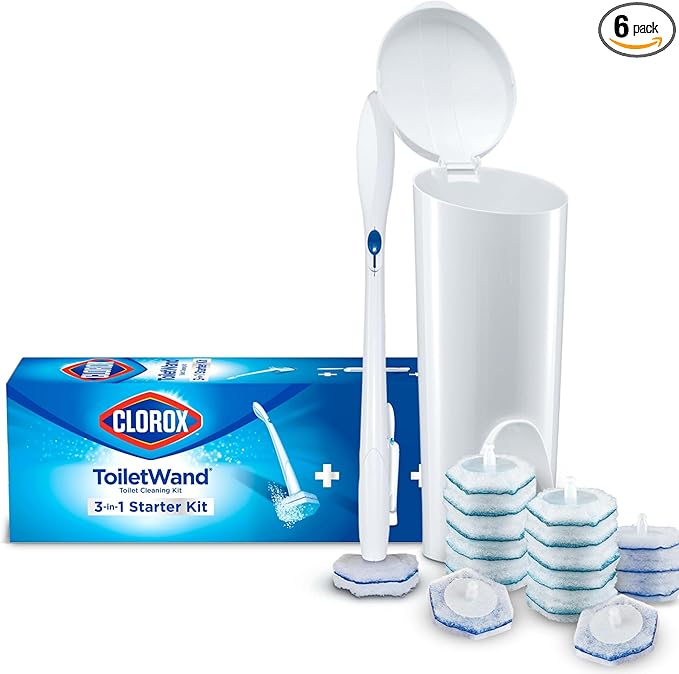 CLOROX ToiletWand Toilet Bowl Cleaner- Toilet Brush,Storage Caddy and 16 Disinfecting Refill Heads,(Pack of 6)
