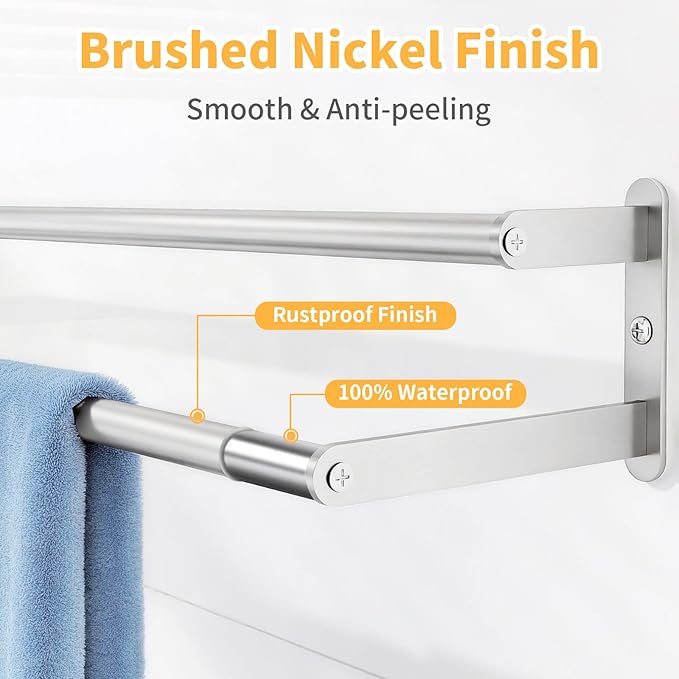 Double Towel Bar 24 Inch, Towel Rack for Bathroom, Stainless Steel Double Bath Towel Rack Wall Mounted, Bathroom Towel Holder Towel Rod for Wall, Brushed Nickel