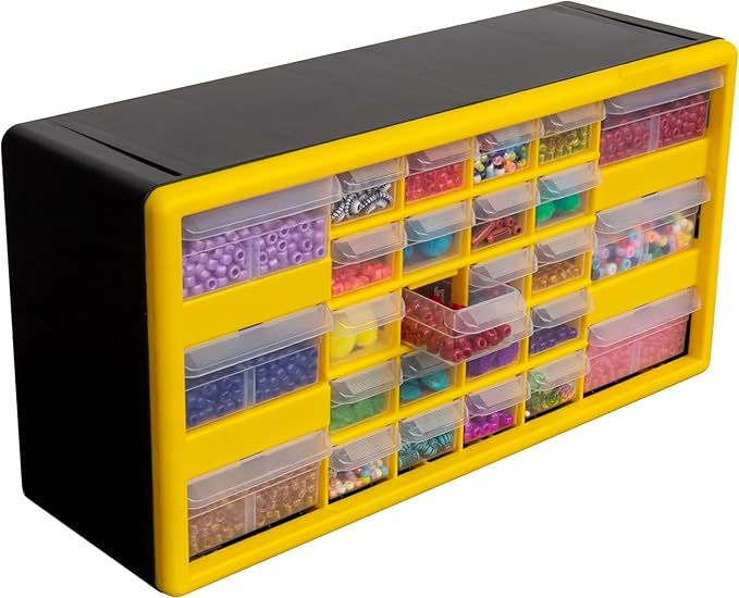 Akro-Mils 26-Drawer Plastic Drawer Storage Cabinet for Garage Organization, Bead Organizer, Building Bricks Storage, Teacher Toolbox, Makeup Organizer, 20" W x 6" D x 10" H, 10126 Yellow