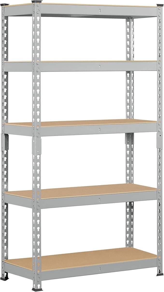 Topeakmart 5-Tier Utility Shelves, Metal Storage Shelves, Adjustable Shelving Units, Boltless Assembly, Garage Shelves Shed Shelving for Warehouse Garage Shed Basement- Light Gray, 27.5 x 12x 60 Inch