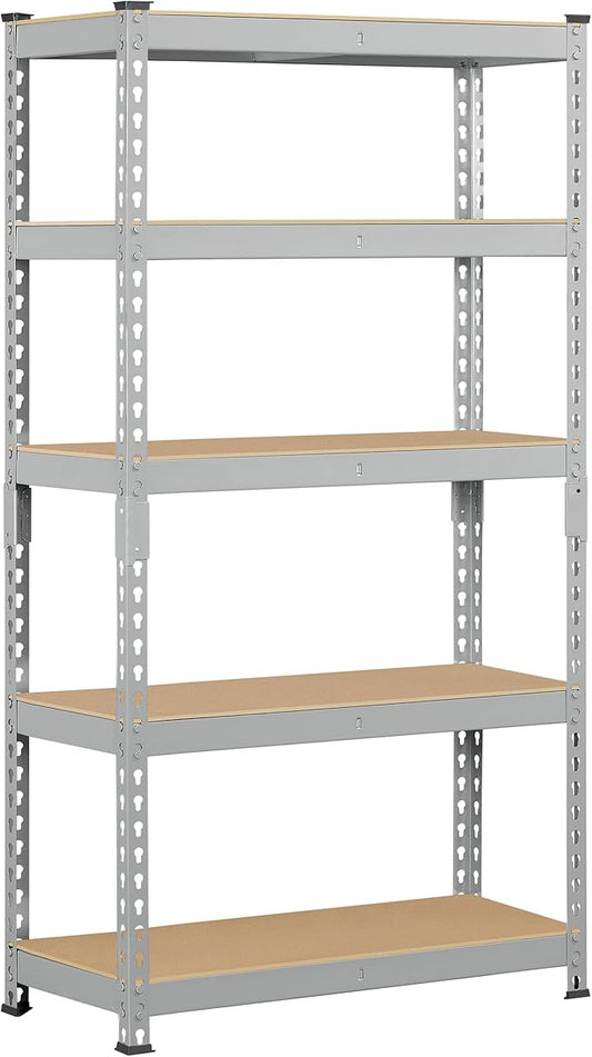 Topeakmart 5-Tier Utility Shelves, Metal Storage Shelves, Adjustable Shelving Units, Boltless Assembly, Garage Shelves Shed Shelving for Warehouse Garage Shed Basement- Light Gray, 27.5 x 12x 60 Inch