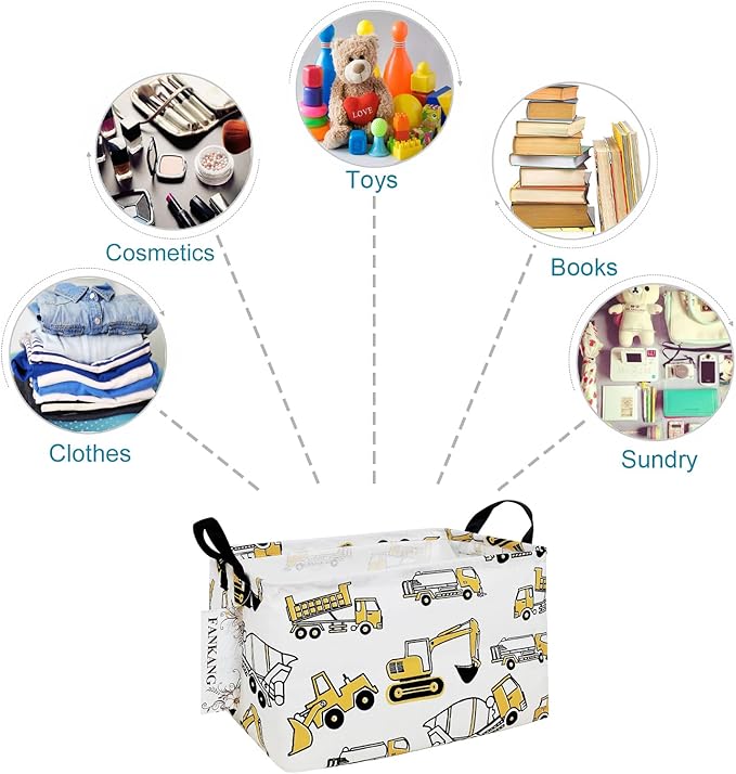 Storage Bins, Nursery Hamper Canvas Laundry Basket Foldable with Waterproof PE Coating Large Storage Baskets for Kids Boys and Girls, Office, Bedroom, Clothes,Toys(Rec-excavator）