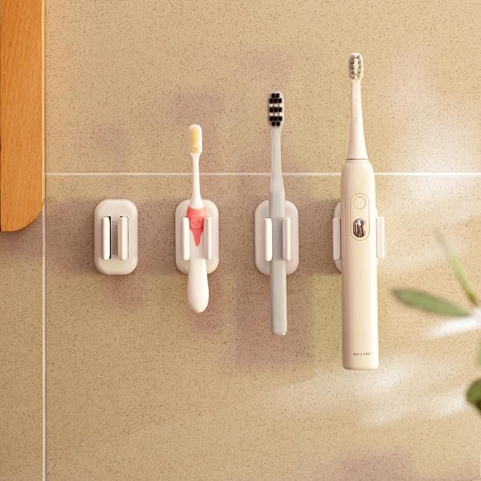 4PCS Toothbrush Holder Wall Mounted,Electric Toothbrush Holder Wall Mounted,Adjustable Hanging Mop Rack，Self Adhesive Electric Toothbrush Organizer for Bathroom,Multi-Function Holder for Dorm