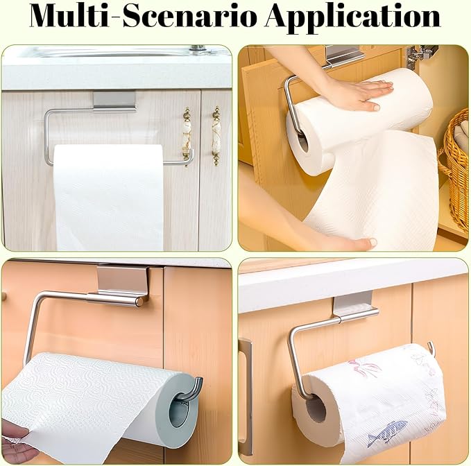 Cabinet Door Paper Towel Holder-Camper Paper Towel Holder-Paper Towel Rack Under Sink-Bathroom, Kitchen, Laundry Room, Tissue Storage(Silver,1 Pcs)