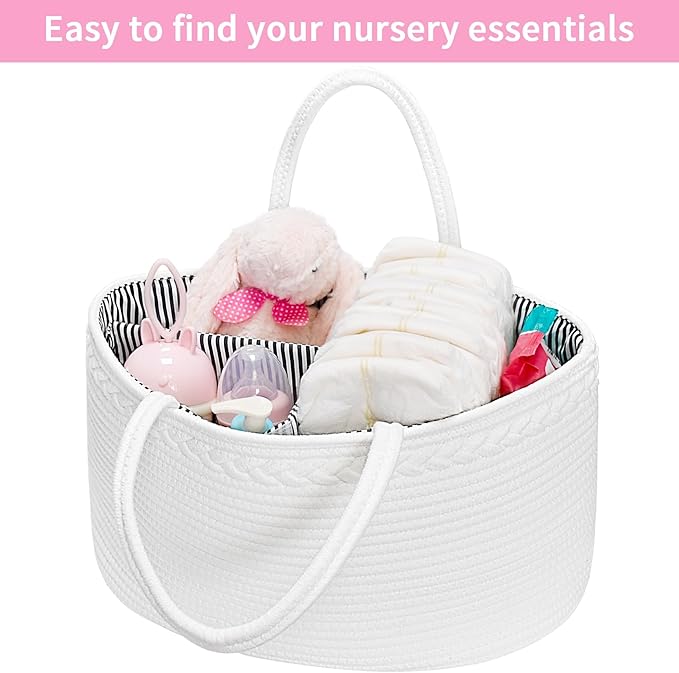 ABenkle X-Large Diaper Caddy Organizer, Boho Rustic Cotton Rope Nursery Baby Basket, Changing Table Organizer for Baby Diaper Storage and Baby Shower