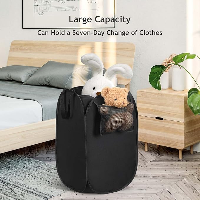 Upgraded Pop-up Laundry Hamper 2 Pack, 70L(18.5 Gal) Laundry Basket with Thickened 600D Oxford Fabric,2.4X Denser Mesh Side Pocket, 0.2mm Added Thickness Steel Frame, Easy to Open and Fold for Storage