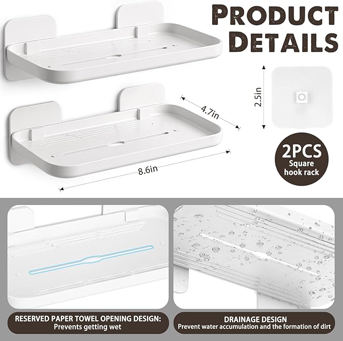 FAYYGYH 2 Pack Adhesive Floating Shelves No Drill Small Floating Shelf for Wall Storage Damage-Free Wall Mounted Organizer for Bathroom, Kitchen, Bedroom & Office (White)