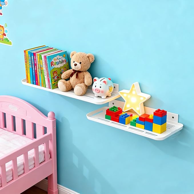 ACEXINYAN Wall Mounted Floating Shelf, Self Adhesive Shelf, No Drill Adhesive Wall Shelf, Floating Shelves Damage-Free Expand Walls Space for Living Room Kitchen Bathroom (4, White)