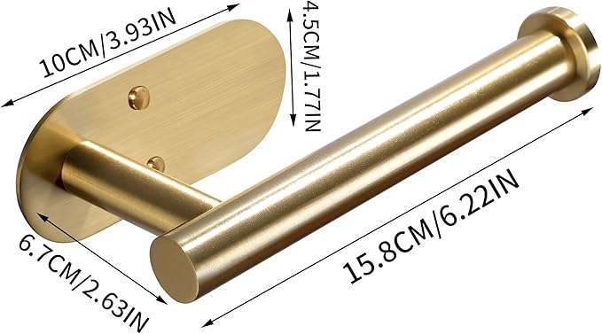 YIGII Adhesive Toilet Paper Holder - Brushed Brass Toilet Roll Holder Stick on Wall for Bathroom, SUS 304 Stainless Steel