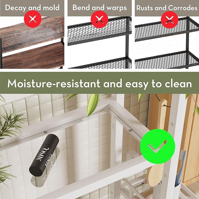 SAYGOER Glass Over the Toilet Shelf, 3-Tier Over-The-Toilet Storage Rack, Adjustable Shelf Bathroom Organizer, White Space Saving Shelves