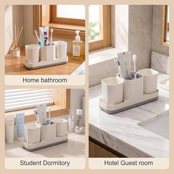 Toothbrush Holder for Bathroom, Electric Toothbrush and Toothpaste Organizer with 2 Cups, Bathroom Accessories Set for Kids and Families, White