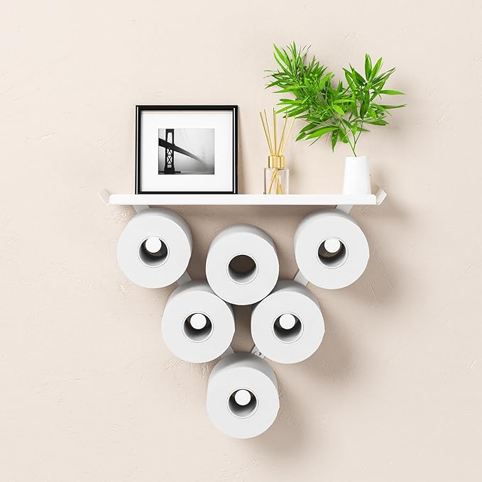 Toilet Paper Holder Rack, Funny Wall Mount Toilet Paper Storage for Extra 12 Rolls, Metal Wall Art Sculpture Bathroom Decor Tissue Holder Shelf (White)