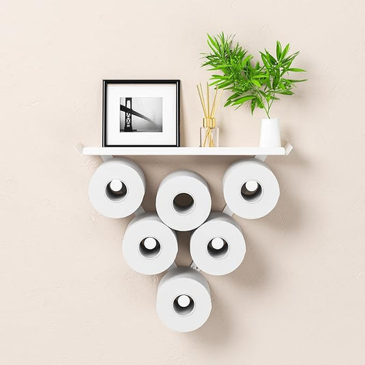 Toilet Paper Holder Rack, Funny Wall Mount Toilet Paper Storage for Extra 12 Rolls, Metal Wall Art Sculpture Bathroom Decor Tissue Holder Shelf (White)