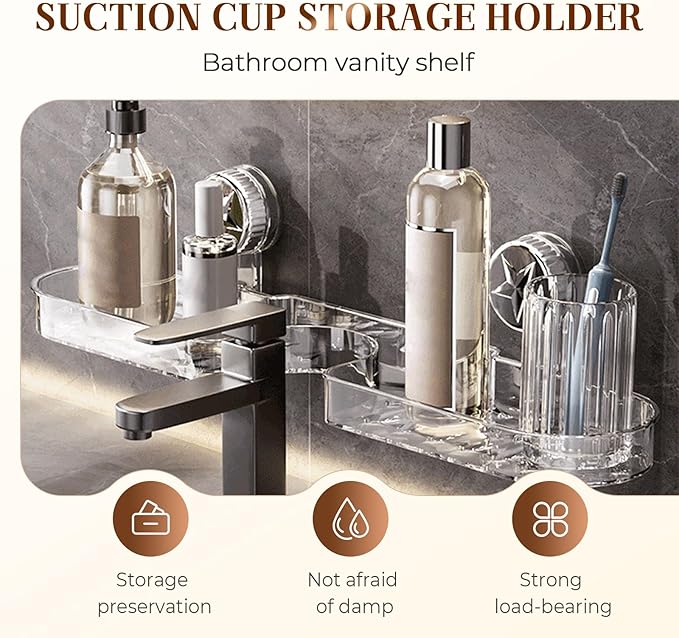 LECDOA Corrugated Suction Cup Storage Holder, 2025 New Movable Shower Shelf Suction Cup, No-Drill Wall-Mounted Storage Shelf, Luxury-Style Glacier Pattern (New White)