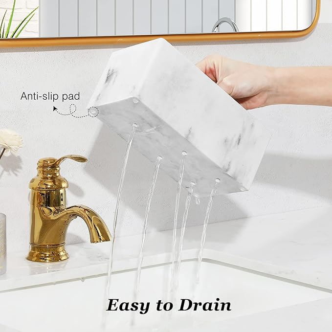 Luxspire Toothbrush Holder for Bathroom, 5 Slots Bathroom Counter Organizer Marble Toothbrush and Toothpaste Holder, Accessories for Restroom Bathroom - Gravel White