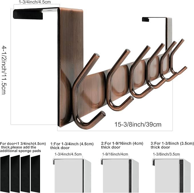 WEBI Over The Door Hooks for Hanging,Door Hanger:Over The Door Towel Rack,Over Door Coat Rack Door Coat Hanger,6 Hooks for Hanging Towels,Clothes,Hats,Behind Back of Bathroom,Antique Copper