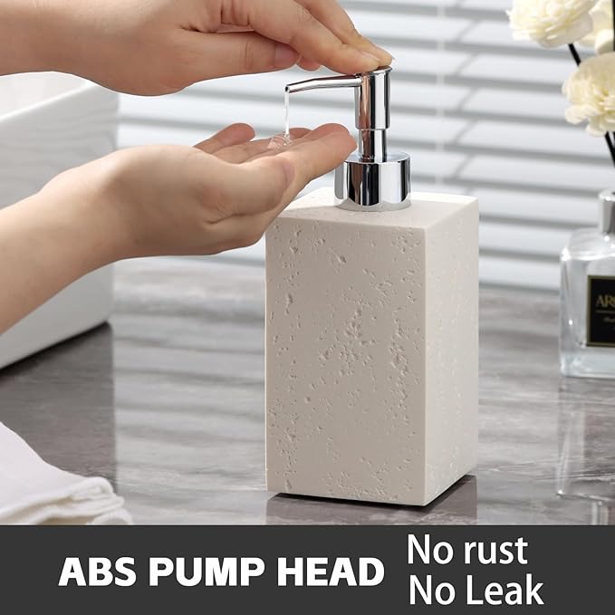 Soap Dispenser 420ML 14OZ, 2pcs Luxurious Hand Dish Soap Dispenser Set, Refillable Lotion Bottle with Rustproof Pump for Bathroom Countertop Kitchen Sink (Off White)