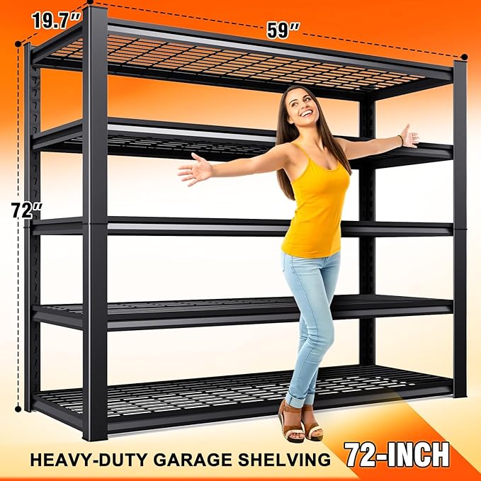 3 Pack Storage Shelves,3000LBS Garage Shelving,Adjustable Garage Shelves,Heavy Duty Metal Shelving, 5 Tier Wood Utility Steel Shelf, Easy-to-Install Shelving Units and Storage 72''x59''x19.7