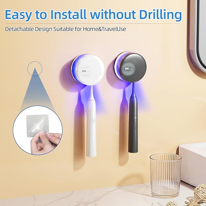 Toothbrush Sanitizer Holder for Bathroom, Wall-Mounted Organizer with Dynamic Ambient Light & Air Drying, Travel Dustproof Case, Fits Electric/Manual/Kids’ Toothbrushes