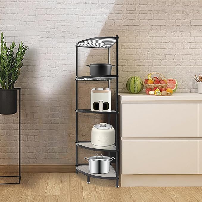 5 Tier Corner Shelf Stand, 52" Kitchen Shelf Organizer with Metal Frame, Multipurpose Space Saving Storage Rack for Living Room, Office, Kitchen