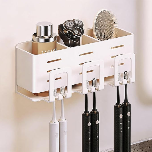 Toothbrush Holders for Bathrooms, Holds Up to 6 Toothbrushes, Ventilated Design, Bathroom Organizers and Storage, Large Capacity for More Items, Wall Mounted, Space Saving Bathroom Accessory