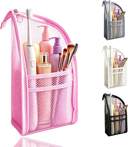 Standing Toiletry Bag, Lightweight Portable Travel Toiletry Bag, EVA Foldable Thickened Clear Hanging Makeup Bag, Breathable Cosmetic Organizer for Travel & Bathroom (pink)