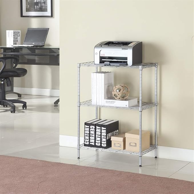3-Shelf Storage Shelving Unit,Concise Carbon Steel & PP Organizer Wire Rack for Garage, Bathroom, Kitchen (Silver)