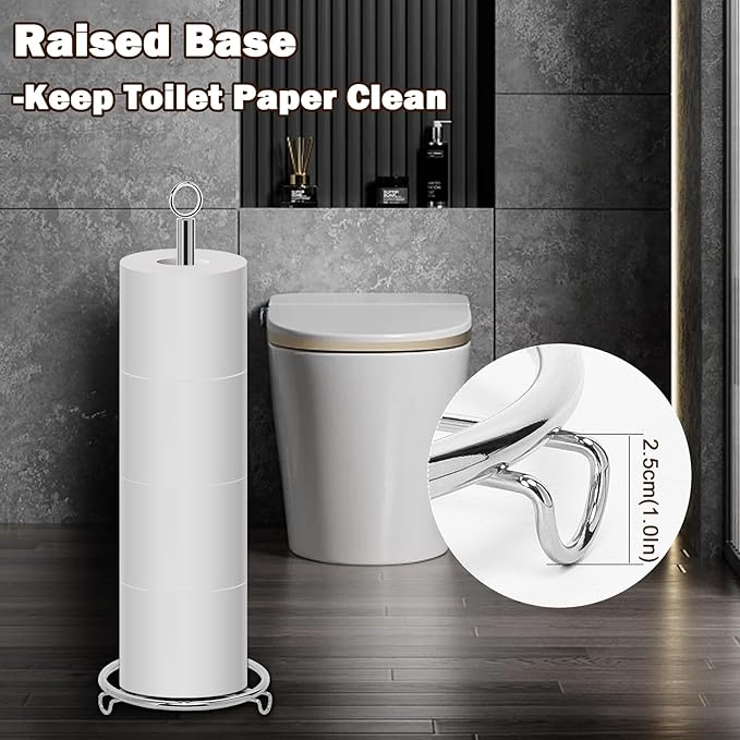 Bath Toilet Paper Holder, Metal Toilet Tissue Roll Organizer Storage, Tissue Paper Holder Stand for Bathroom/Kitchen Countertop, 21" H (Chrome)