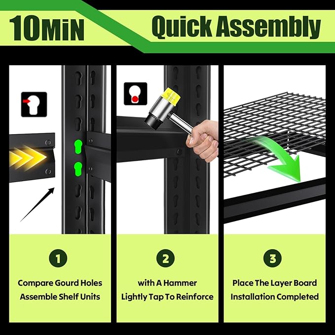 Garage Shelving, Heavy Duty Garage Shelves, Adjustable Metal Shelving Unit, Easy Assembly Garage Storage Shelves, 3000LBS Storage Rack Shelf for Garage, Basement, 72" H x 59" W x 19.6" D