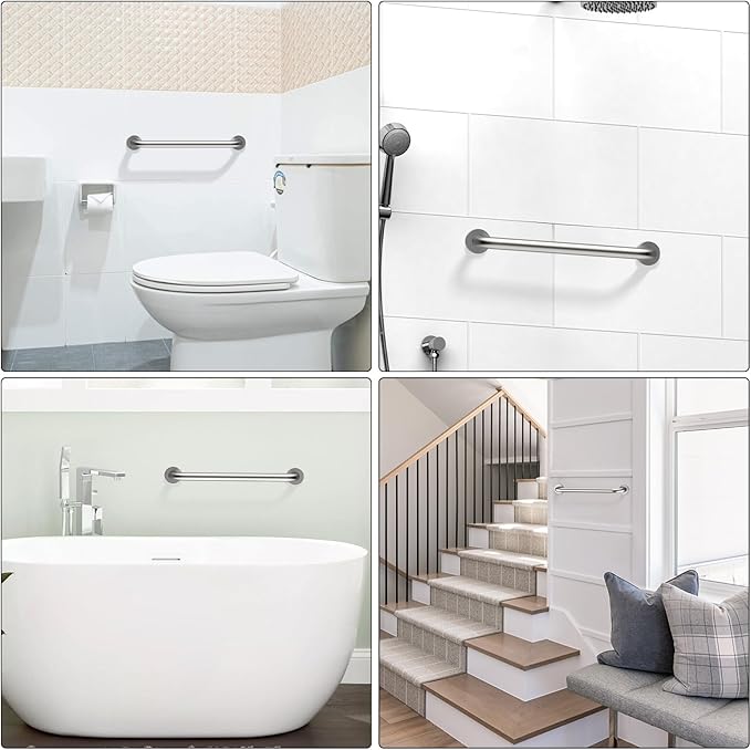 16 Inch Shower Grab Bar Satin Brushed Nickel, ZUEXT Stainless Steel Safety Grab Bar Handle, Bathroom Balance Bar, Safety Hand Rail Support - Handicap, Elderly, Injury, Senior Assist Bath Handle