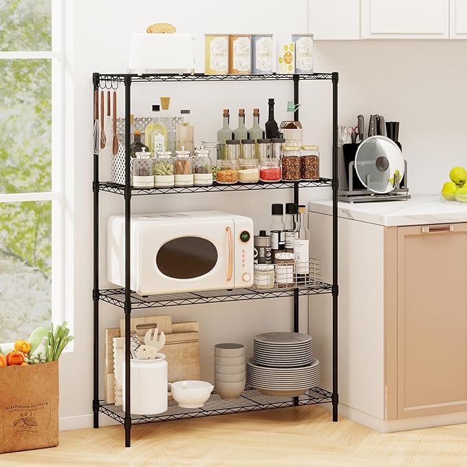 GOFLAME 4-Tier Metal Storage Shelving Unit, Heavy-Duty Adjustable Utility Shelf with V-Shaped Wire Rack, 600 LBS Storage Organizer for Home, Kitchen, Garage, Basement, 36”L x 14”W x 54.5”H
