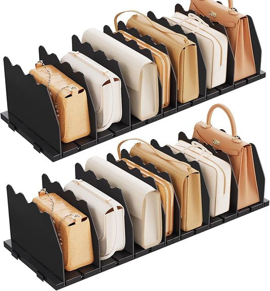 SPACEKEEPER Shelf Divider for Closet, 2 Pack Adjustable Purse Organizers Handbag Separators Storage Organizer Bookshelf Separator Dividers in Bedroom Office Kitchen Bathroom, Black