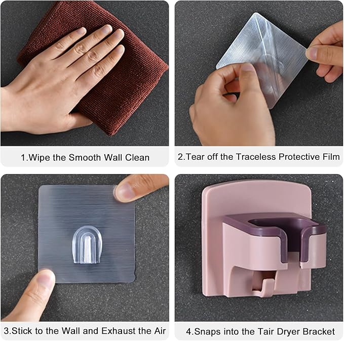 Hair Dryer Holder Wall Mounted Self Adhesive with Cord Organizer Hands Free Hair Dryer Holder for Bathroom Countertop Blow Dryer Organizer(Blue)