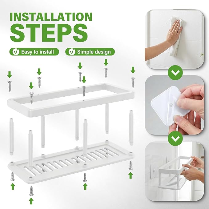 ACEXINYAN Shower Caddy Adhesive, Self-Adhesive Bathroom Shelves Basket, 2 Pack Large Capacity Shower Shelve for Inside Shower, No Drilling Bathroom Organizers and Storage for Home Decor(2, White)
