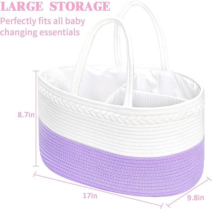 ABenkle X-Large Diaper Caddy Organizer, Boho Rustic Cotton Rope Nursery Baby Basket, Changing Table Organizer for Baby Diaper Storage and Baby Shower