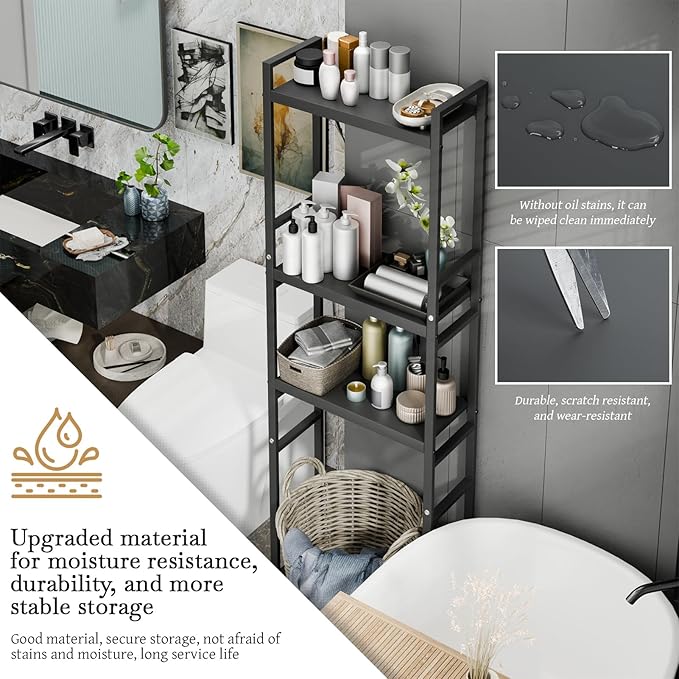 1 Set Over The Toilet Storage, 3-Tier Bathroom Laundry Storage Rack Space-Saving Organizer Household Supplies (Black-S)