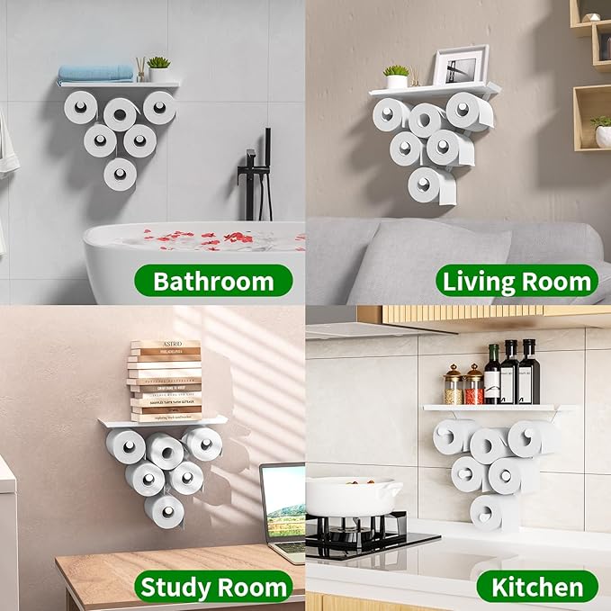 Toilet Paper Holder Rack, Funny Wall Mount Toilet Paper Storage for Extra 12 Rolls, Metal Wall Art Sculpture Bathroom Decor Tissue Holder Shelf (White)