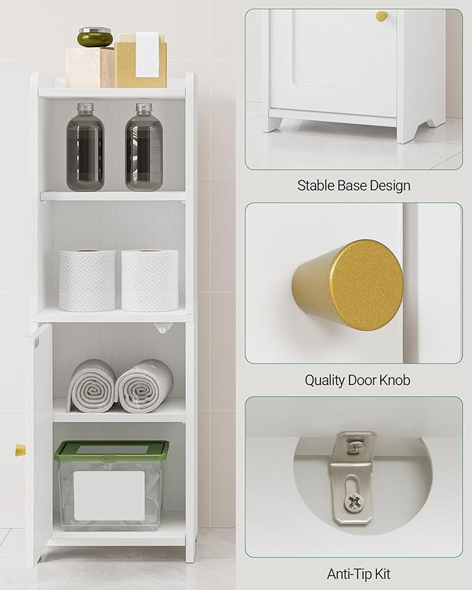 Hzuaneri Bathroom Storage Cabinet, Corner Floor Cabinet with Doors and Adjustable Shelf, Narrow Toilet Paper Cabinets, Bathroom Organizer for Small Spaces, White BC29713X