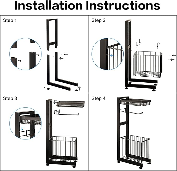 Toilet Paper Holder Stand with Storage Shelf - Multi Tier Metal Toilet Paper Stand with Large Basket for Tissue Rolls, Wipes (Black)