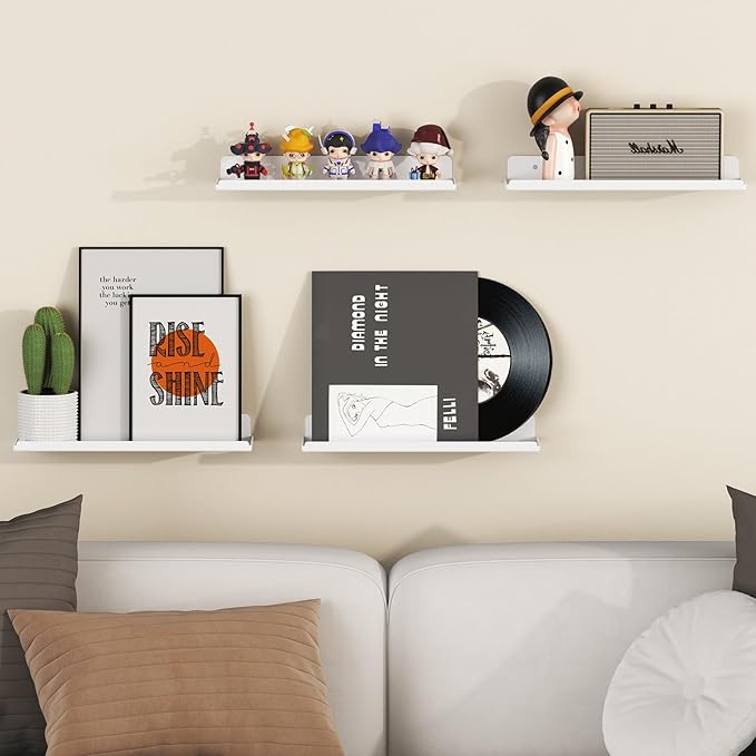 Lifewit Floating Shelves for Bathroom, Acrylic Wall Organizer for Perfume, Makeup, Figures, Nail Polish, Photo, Book, 14" Decor Display Rack for Nursery, Living Room, Bedroom, Kitchen, White, 8 Pack