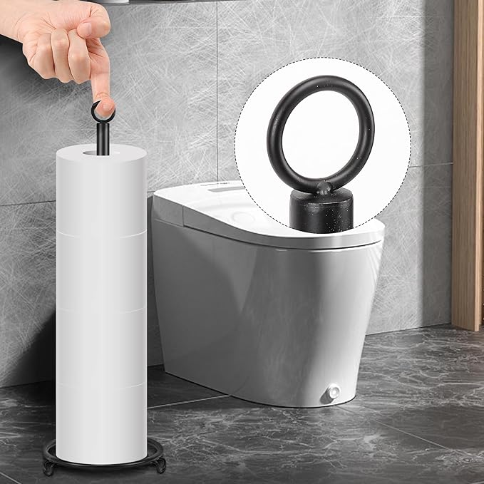 Bath Toilet Paper Holder, Metal Toilet Tissue Roll Organizer Storage, Tissue Paper Holder Stand for Bathroom/Kitchen Countertop, 21" H (Matte Black)