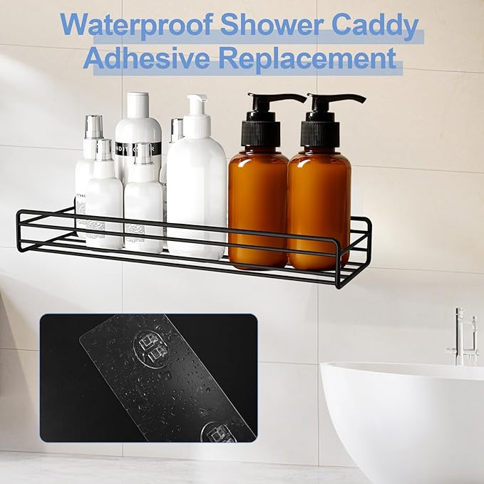 Shower Caddy Adhesive Replacement, 8 Pcs Strong Shower Shelf Adhesive, WaterProof Showers Adhesives Strip, Ad-hesive Hook for Showers, No Drilling for Bathroom Storage Shelve and Kitchen Rack