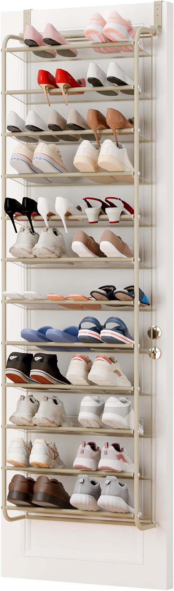 Whitmor 36 Pair Over The Door Shoe Organizer, 12 Tier Hanging Shoe Organizer, Heavy Duty Metal & Mesh Shoe Holder, Hanging Shoe Rack for Closet Organizer & Storage, 74" L x 21.7" W x 7.5" H, Oat